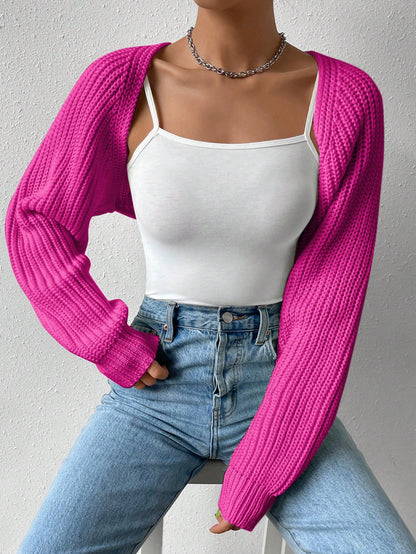 NEW EZwear Balletcore Ribbed Knit Raglan Sleeve Shrug Crop Cardigan Without Cami Top