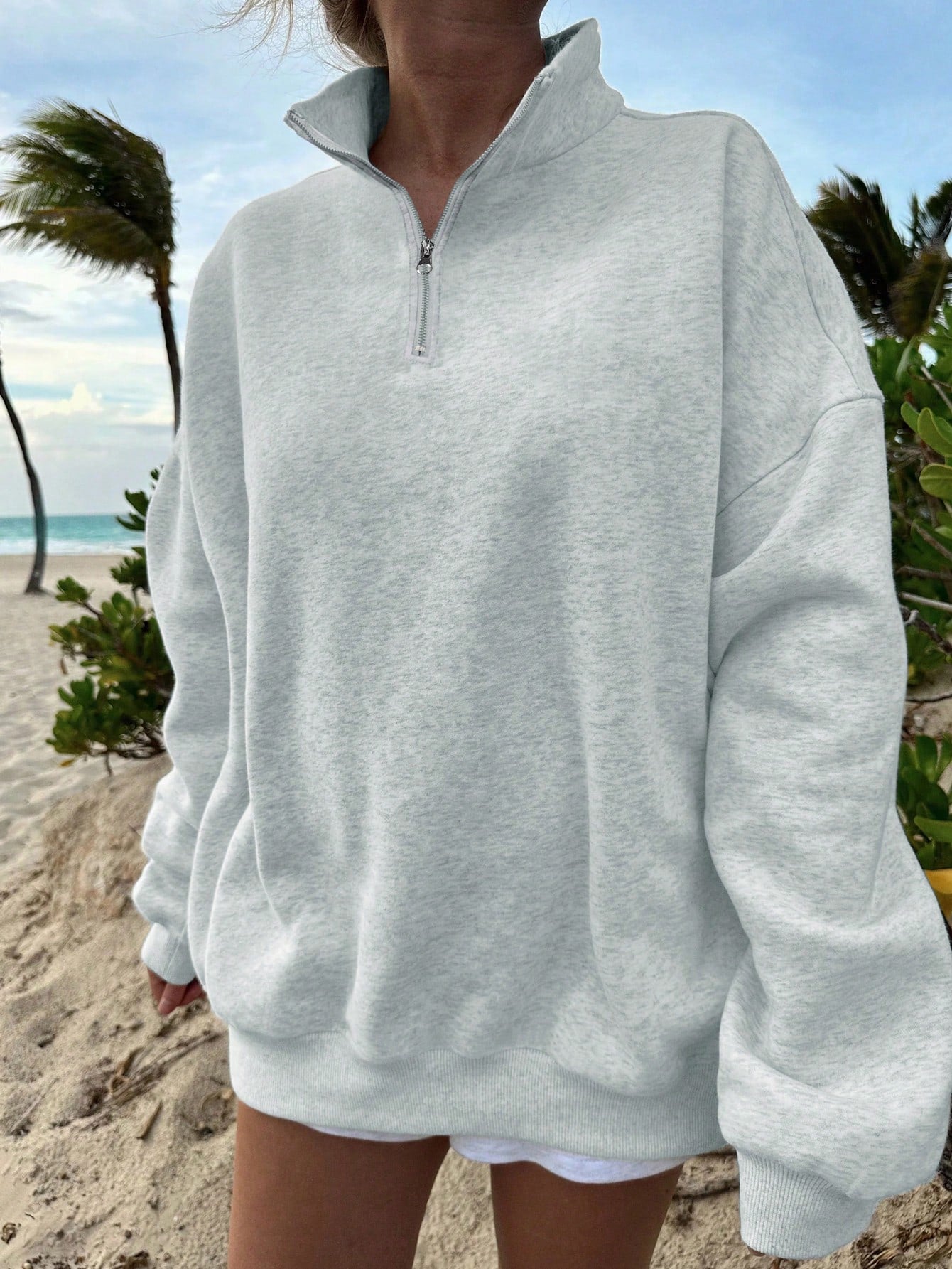 NEW EZwear Solid Color Drop Shoulder Sweatshirt