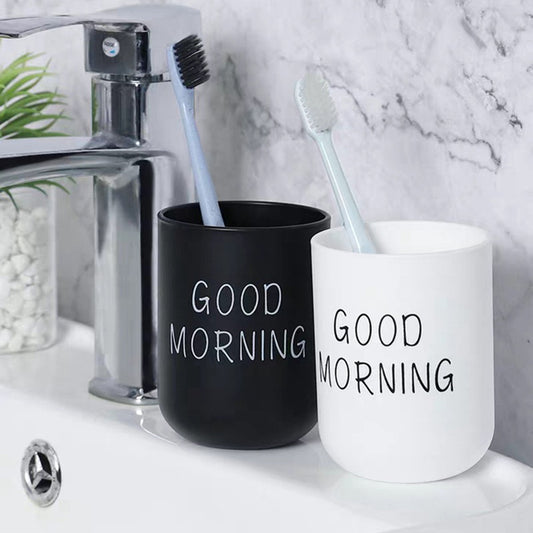 1/2/3pcs Slogan Graphic Mouthwash Cup, Simple Couple Toothbrush Cup, Plastic Gargle Cup, Bathroom Tumbler, Bathroom Accessories, Home Decor