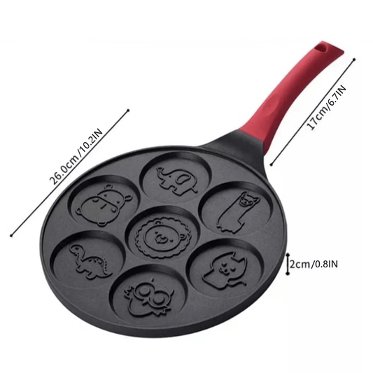 Joyful Face 7-Cavity Non-Stick Pancake & Egg Pan - Cute Cartoon Design, Easy Clean Aluminum Cookware for Kitchen and Dining