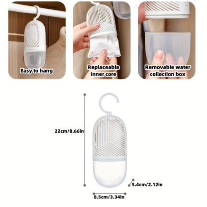 1 set of 6pcs, with hooks, hanging ABS plastic dehumidifier, reusable recycling dehumidifier, dehumidifier, desiccant in the inner bag, suitable for bedrooms, bathrooms, wardrobes, anti-mildew and anti-moisture accessories, no need to connect to electrici