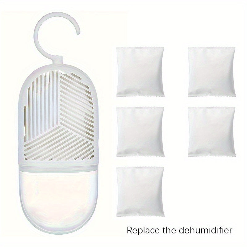 1 set of 6pcs, with hooks, hanging ABS plastic dehumidifier, reusable recycling dehumidifier, dehumidifier, desiccant in the inner bag, suitable for bedrooms, bathrooms, wardrobes, anti-mildew and anti-moisture accessories, no need to connect to electrici