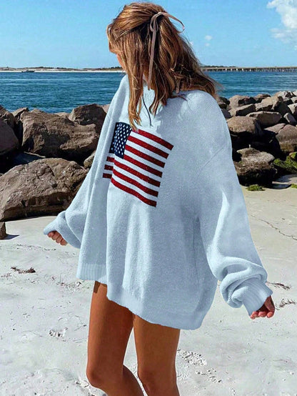 NEW Essnce Usa Flag Design Drop Shoulder Sweater