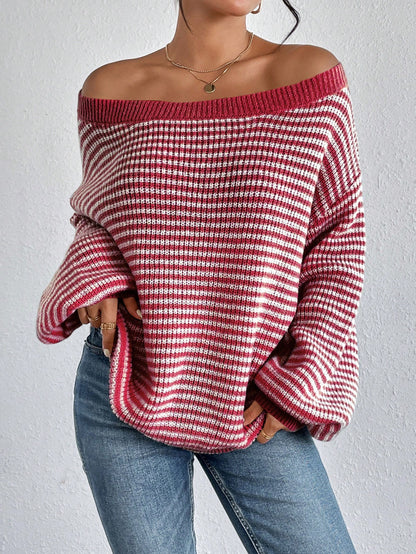 NEW LUNE Striped Pattern Drop Shoulder Sweater