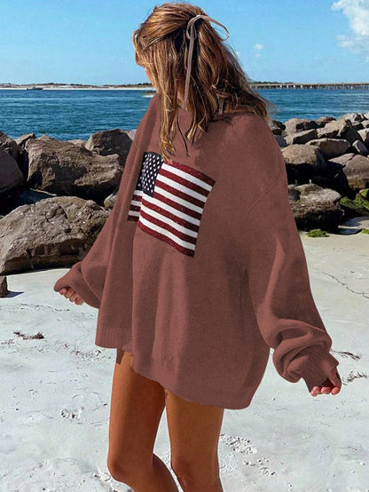 NEW Essnce Usa Flag Design Drop Shoulder Sweater