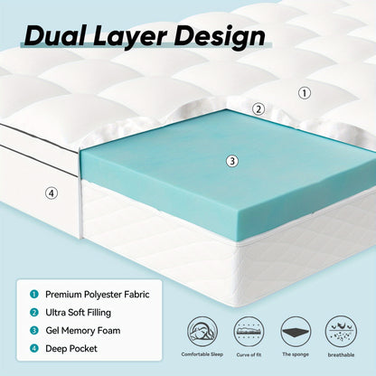 Cooling Memory Foam Mattress Topper Queen Size, Gel-Infused Mattress Pad Cover for Back Pain, Bed Topper with Removable & Washable Bamboo Cover