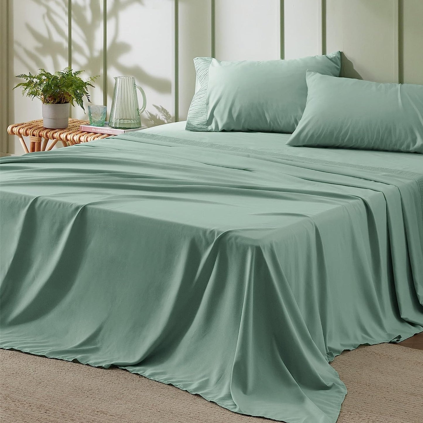 4pcs Luxury Bed Sheet, Microfiber Sheet Set - 14" Deep Pocket, Exquisite Pinch Pleat, Double-Brushed, Shrink-Resistant, Fade-Resistant, Skin-Friendly Bedding Set With Pillowcase, Flat Sheet, And Fitted Sheet, Dorm Bedding For College