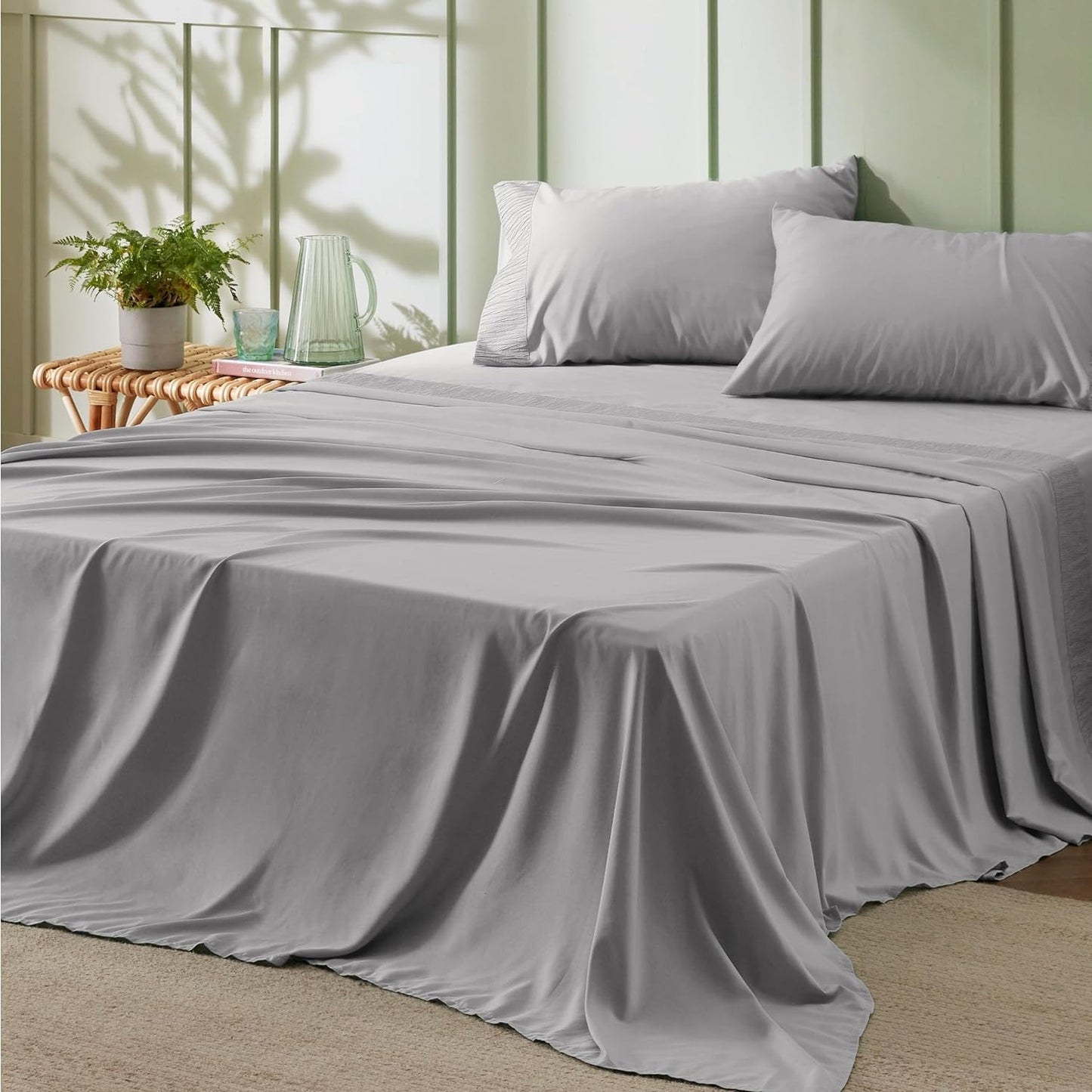 4pcs Luxury Bed Sheet, Microfiber Sheet Set - 14" Deep Pocket, Exquisite Pinch Pleat, Double-Brushed, Shrink-Resistant, Fade-Resistant, Skin-Friendly Bedding Set With Pillowcase, Flat Sheet, And Fitted Sheet, Dorm Bedding For College