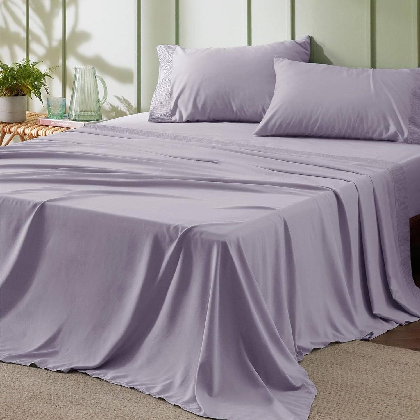 4pcs Luxury Bed Sheet, Microfiber Sheet Set - 14" Deep Pocket, Exquisite Pinch Pleat, Double-Brushed, Shrink-Resistant, Fade-Resistant, Skin-Friendly Bedding Set With Pillowcase, Flat Sheet, And Fitted Sheet, Dorm Bedding For College