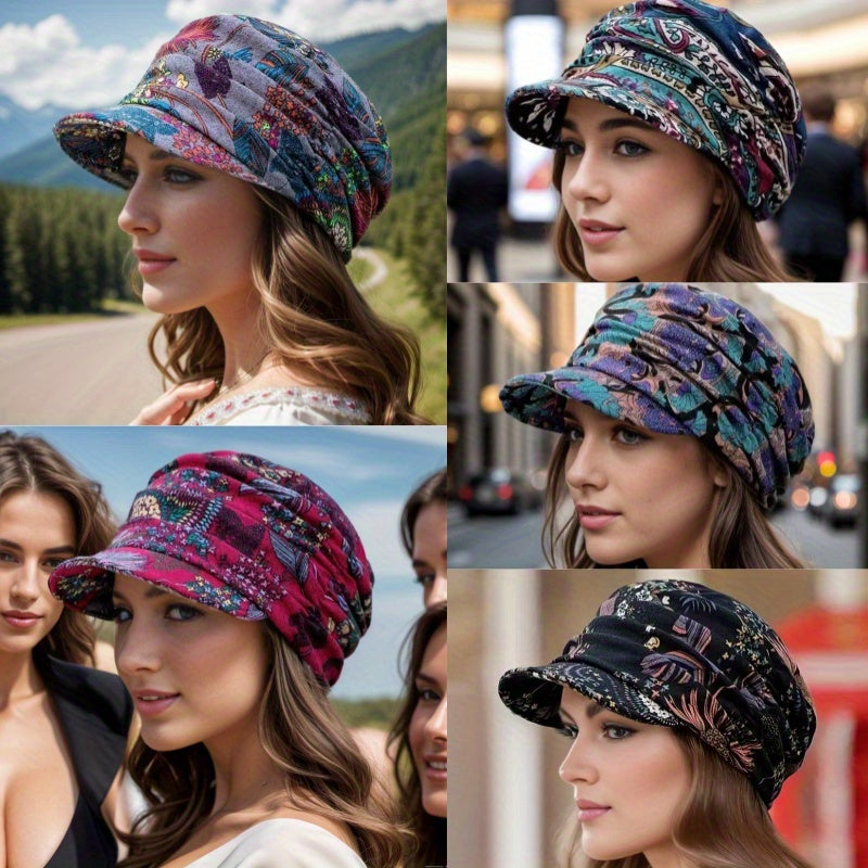 5-Pack Autumn Winter Soft Brim Floral Duckbill Hat - Warm, All-Match, Ethnic Style, Short Brim, New Arrival for Women - Perfect for Casual, Outdoor, and Daily Wear