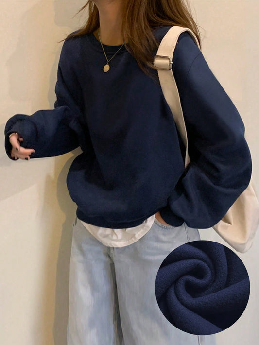 NEW EZwear Solid Round Neck Thermal Lined Sweatshirt