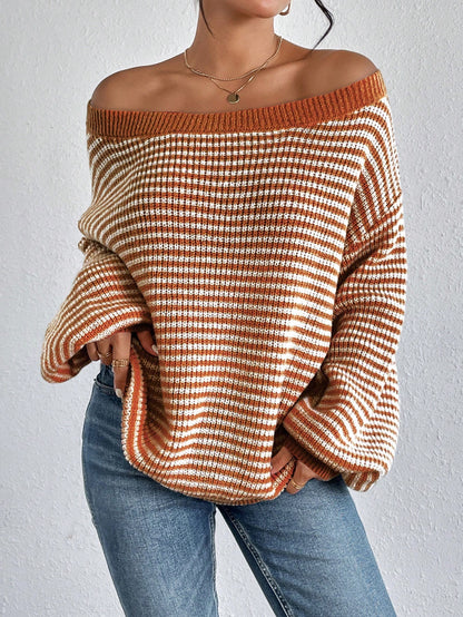 NEW LUNE Striped Pattern Drop Shoulder Sweater