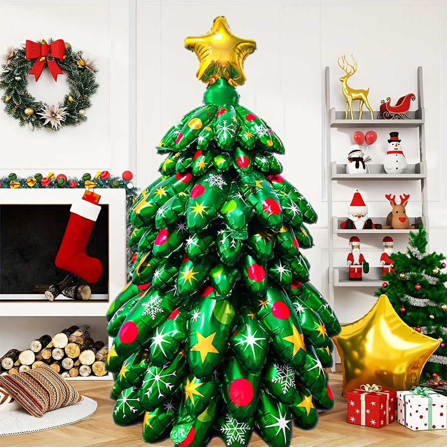 1pc Giant Green Christmas Tree Balloon Set - Self-Standing Aluminum Film Decoration for Holiday & New Year Party, Photo Prop