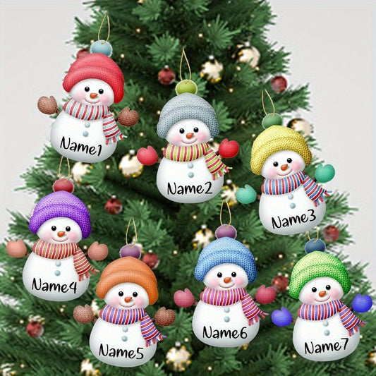 Customizable 7pcs Snowman Christmas Tree Ornaments Set - Names, Acrylic Holiday Decorations & Gifts