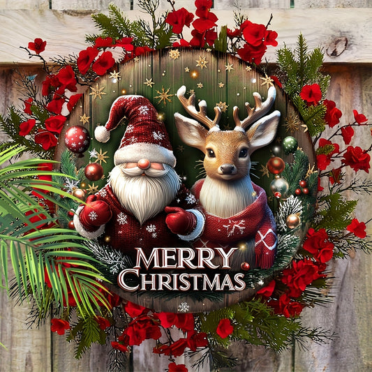 Charming Christmas Decor Set - Santa, Reindeer & Dwarf Wreaths for Front Door and Bedroom Wall - No Power Needed, Contemporary Style