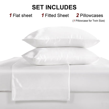 3/4pcs Luxury Satin Bed Sheet Set - Soft, Hypoallergenic, Breathable, and Wrinkle-Resistant - Includes Flat Sheet, Fitted Sheet, and Pillowcase Set for a Comfortable Sleeping Experience