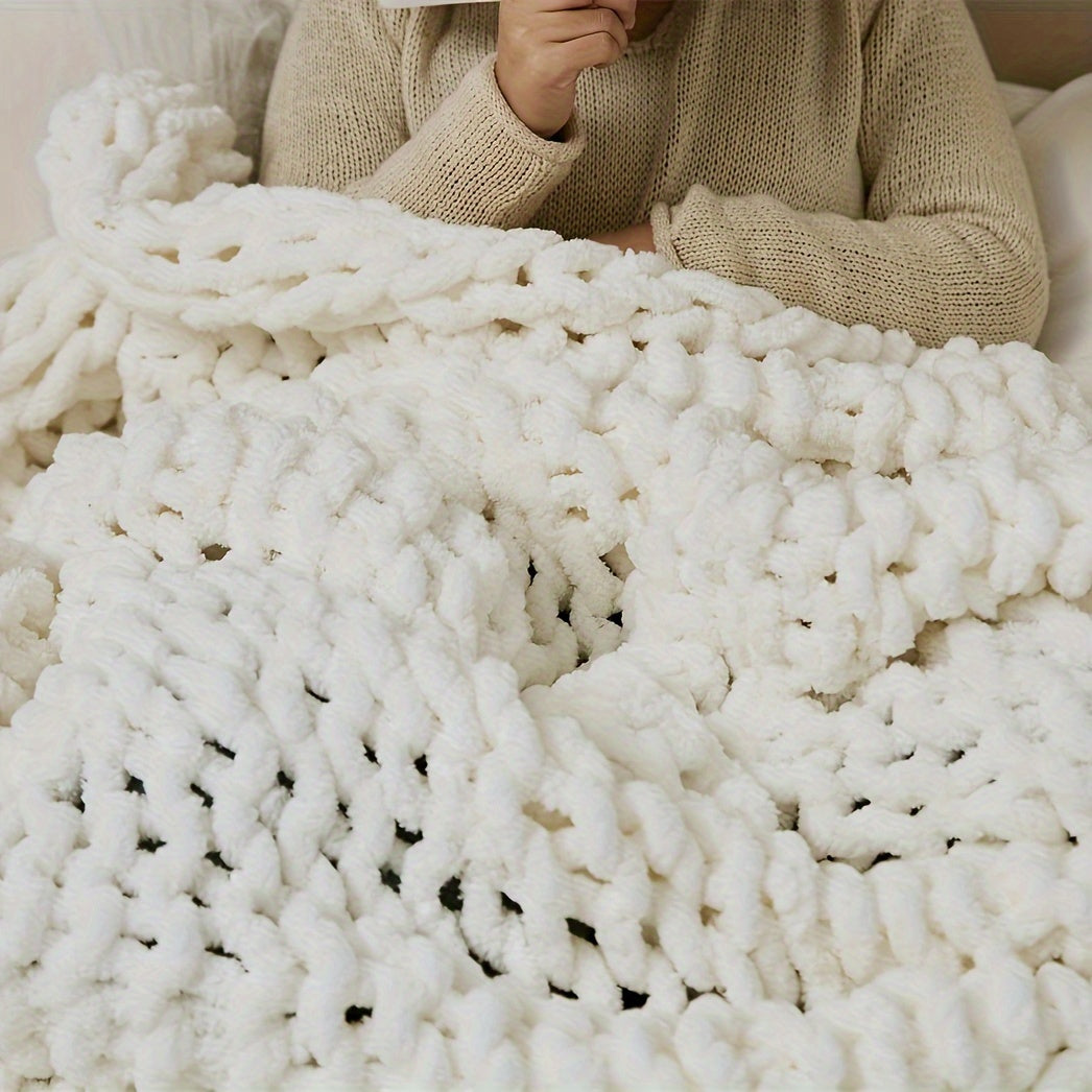 1pc Tight Thick Blanket Handmade Thick Wool Thread Woven Blanket Stick Knitted Blanket Sofa Throw Blanket