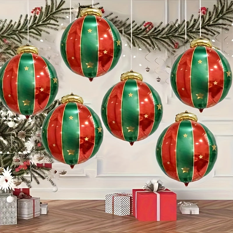 A set of 6 Christmas inflatable hanging balloons, plastic 27" holiday flower theme decorations, suitable for indoor and outdoor use, no power required