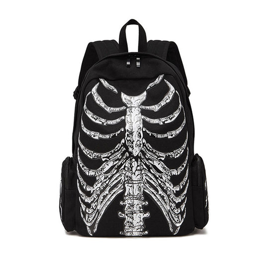 Halloween Skull Backpack New Printed Large Capacity Hooded Canvas Backpack Trendy Unique Middle School Student Schoolbag