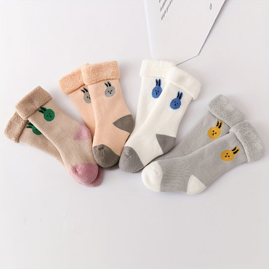 Baby Girls Kids Thickened Terry Warm Socks, Newborn Toddlers Children's Crew Socks For Autumn Winter