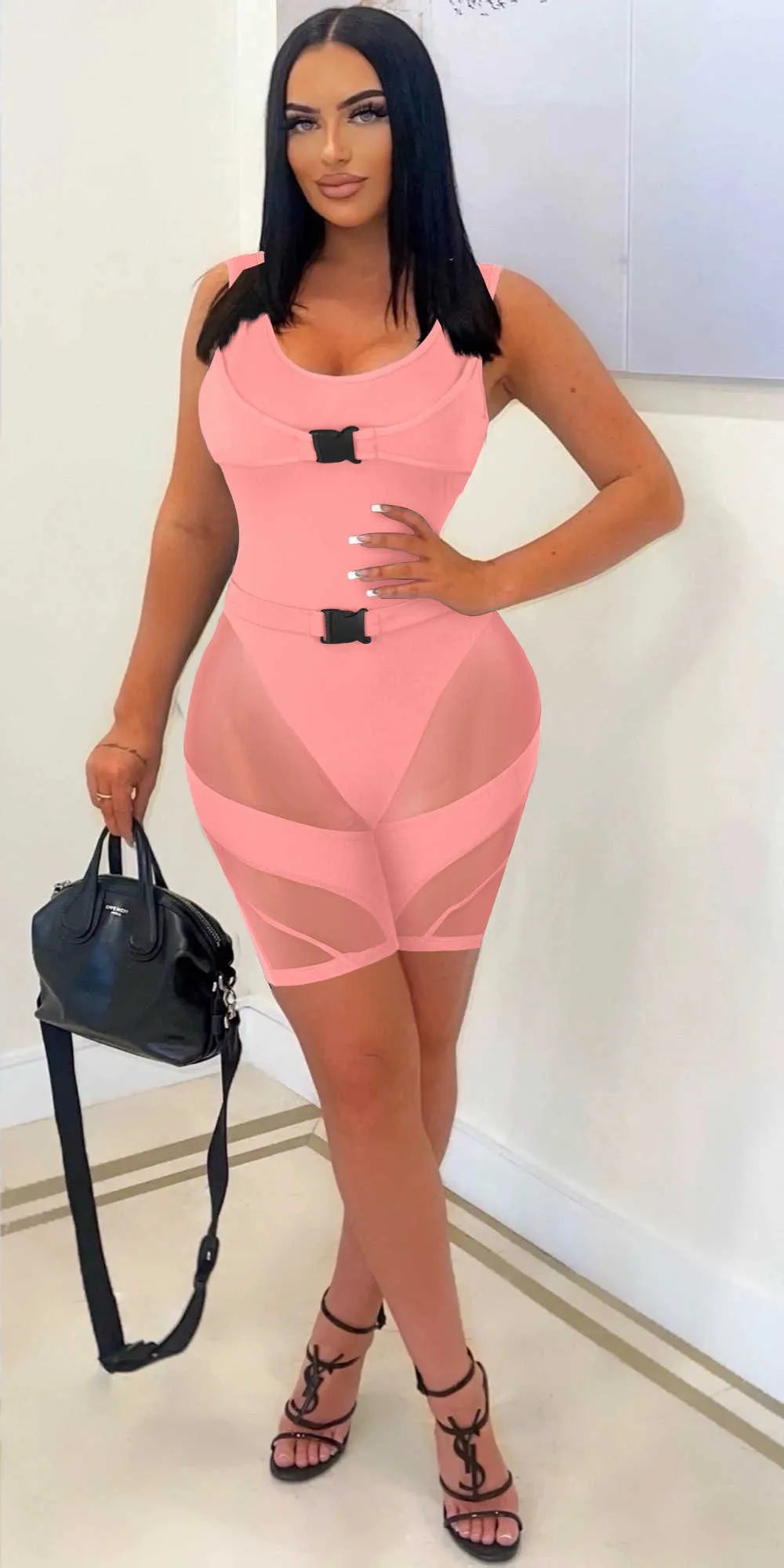 Women's jumpsuits summer amp rompers New Mesh Splice Sexy Perspective Tank Top Jumpsuit romper Women clubwear