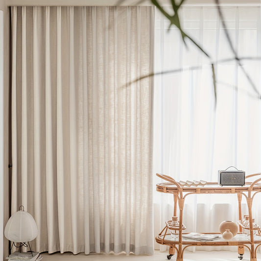 1pc Cotton And Linen Curtain, Solid Color Simple Style Decorative Curtain, Rod Pocket Curtain, Suitable For Living Room And Bedroom Home Decoration