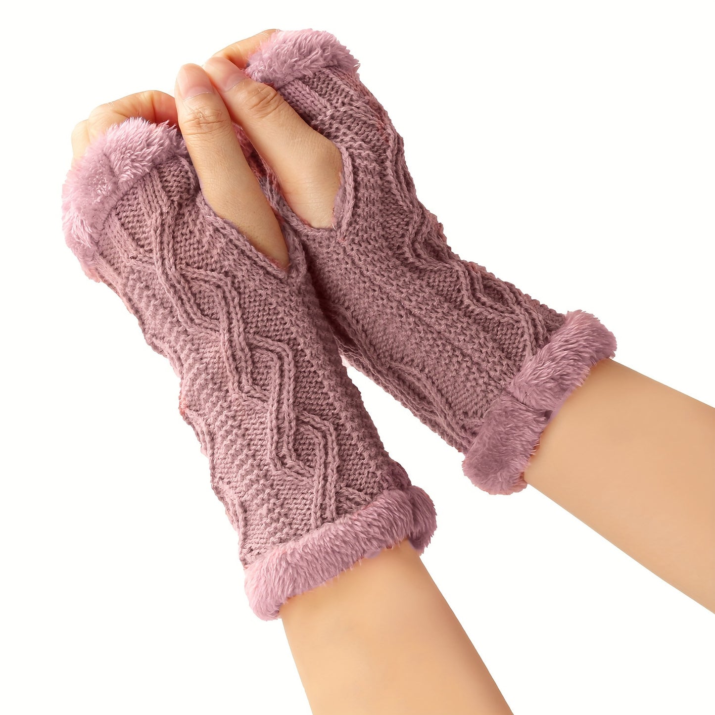 Argyle Textured Half Finger Fleece Lined Fingerless Gloves - Windproof, Warm, and Cozy Mittens for Women - Perfect for Outdoor Activities in Cold Weather