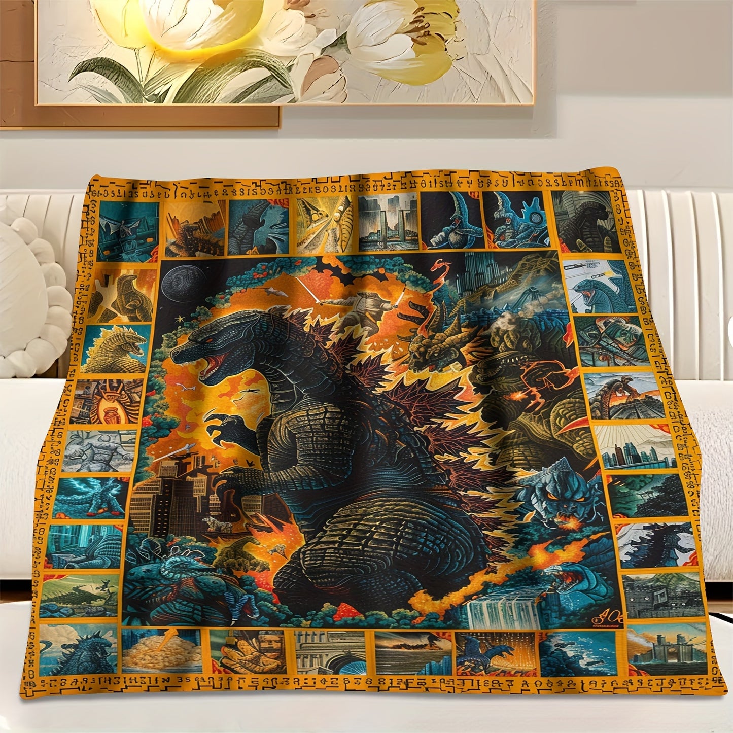 Cozy Monster-Themed Flannel Throw Blanket - Soft, Warm, and Versatile for Couch, Bed, Office, and Travel - Perfect Gift Idea