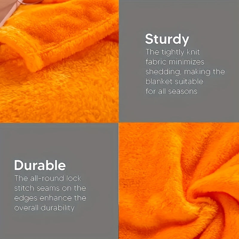 1pc, New 220-gram Solid Color Flannel Blanket Cover Blanket Casual Blanket Nap Rest Blanket Sofa Blanket Orange, Soft Warm Throw Blanket Nap Blanket For Couch Sofa Office Bed Camping Travel, Multi-purpose Gift Blanket For All Season