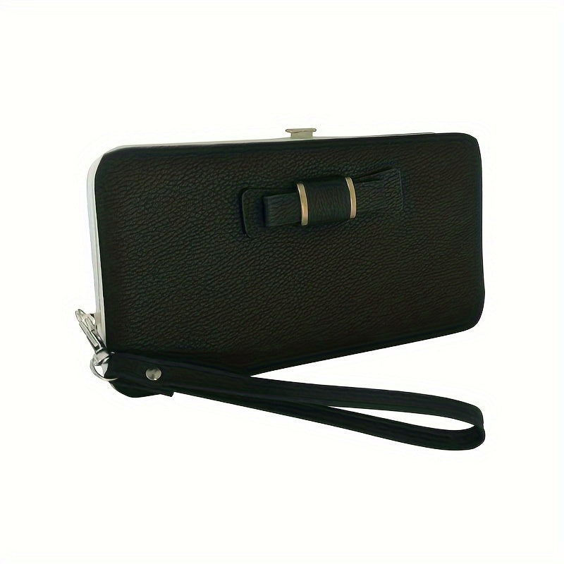 Elegant Bow Decor Phone Wallet, Fashion Phone Case With Card Slots & Zipper Pocket