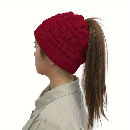 1/2/5pcs Soft & Cozy Knitted Ponytail Beanie Hats - Warm, Thick, Elastic, Versatile Solid Color Winter Caps for Women - Perfect for Outdoor Activities, Daily Wear, and Gift Ideas