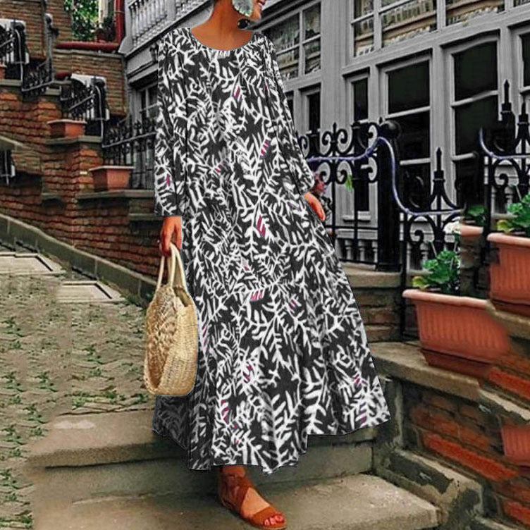 2025 spring clothing 2025 summer new Popular trade women's clothing ebay digital printing long-sleeved dress casual long dress