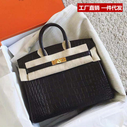 SEALBEER McDonndale 2023 New Crocodile Pattern Platinum Bag First Layer Cowhide Fashion Portable Genuine Leather Women's Bag Factory Direct Sales