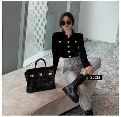 SEALBEER McDonndale 2023 New Crocodile Pattern Platinum Bag First Layer Cowhide Fashion Portable Genuine Leather Women's Bag Factory Direct Sales