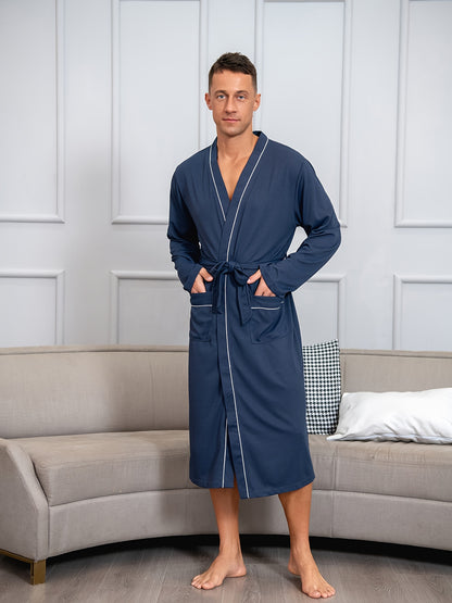 Ultra-Soft Men's Comfy Robe - Luxurious Solid Design, Spacious Pockets, Adjustable Lace-Up Front, Perfect for Spring and Summer Home Lounging, Pajamas Wear, One-Piece Night-Robe Set