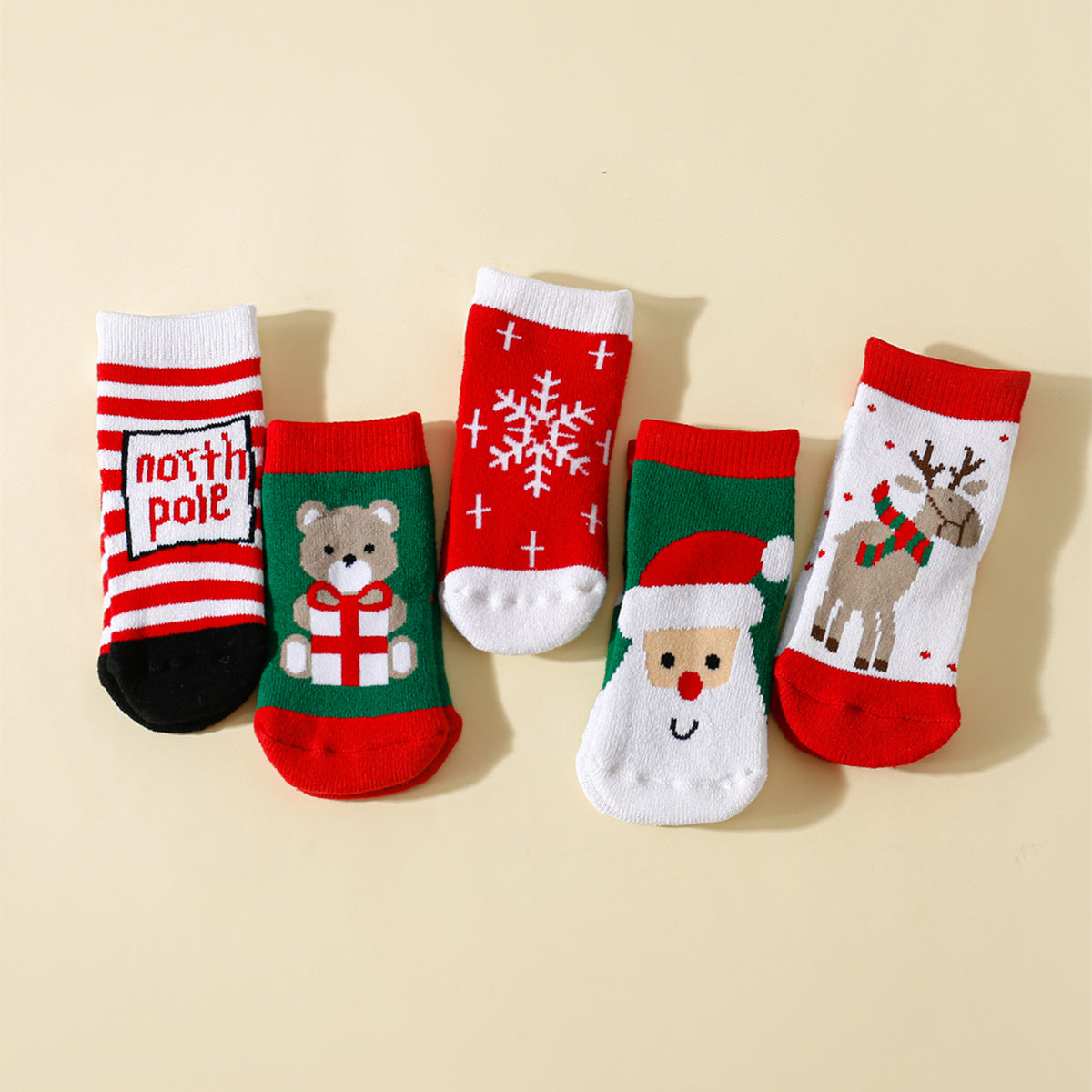 5pairs Baby Boys Kids Santa Claus Christmas Gift Bear Elk Terry Thickened Warm Socks, Toddlers Children's Trendy Socks