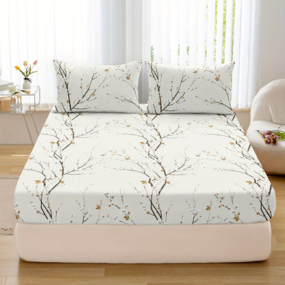 3-Piece Soft & Cozy Printed Bedding Set - Includes Fitted Sheet and 2 Pillowcases - Perfect for Bedroom, Guest Room, and Hotel