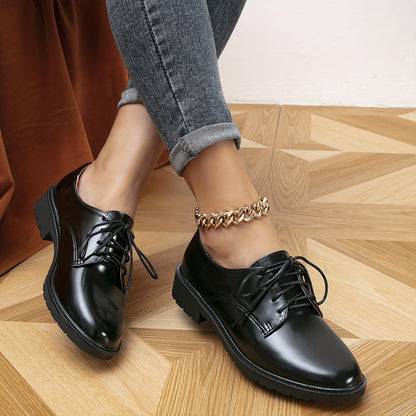 Lace Up Oxford Shoes - Timeless Solid Color Design, Classic Round Toe, Comfortable Low-top, Slip-Resistant, Premium Patent Leather, Easy Lace Up - Perfect for Everyday Casual Occasions, Versatile Style