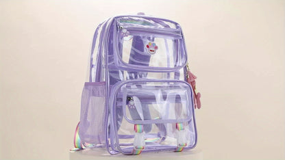 Clear Backpack for Girls Cute Transparent Heavy Duty Kid School Book Bags with Reinforced Padded Straps and Complimentary Gift (purple)