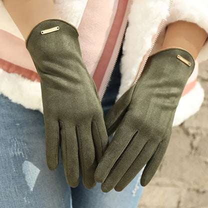 Autumn Winter Women's Suede Gloves Golden Label Split Finger Warm Gloves Going Out Solid Color Versatile Gloves