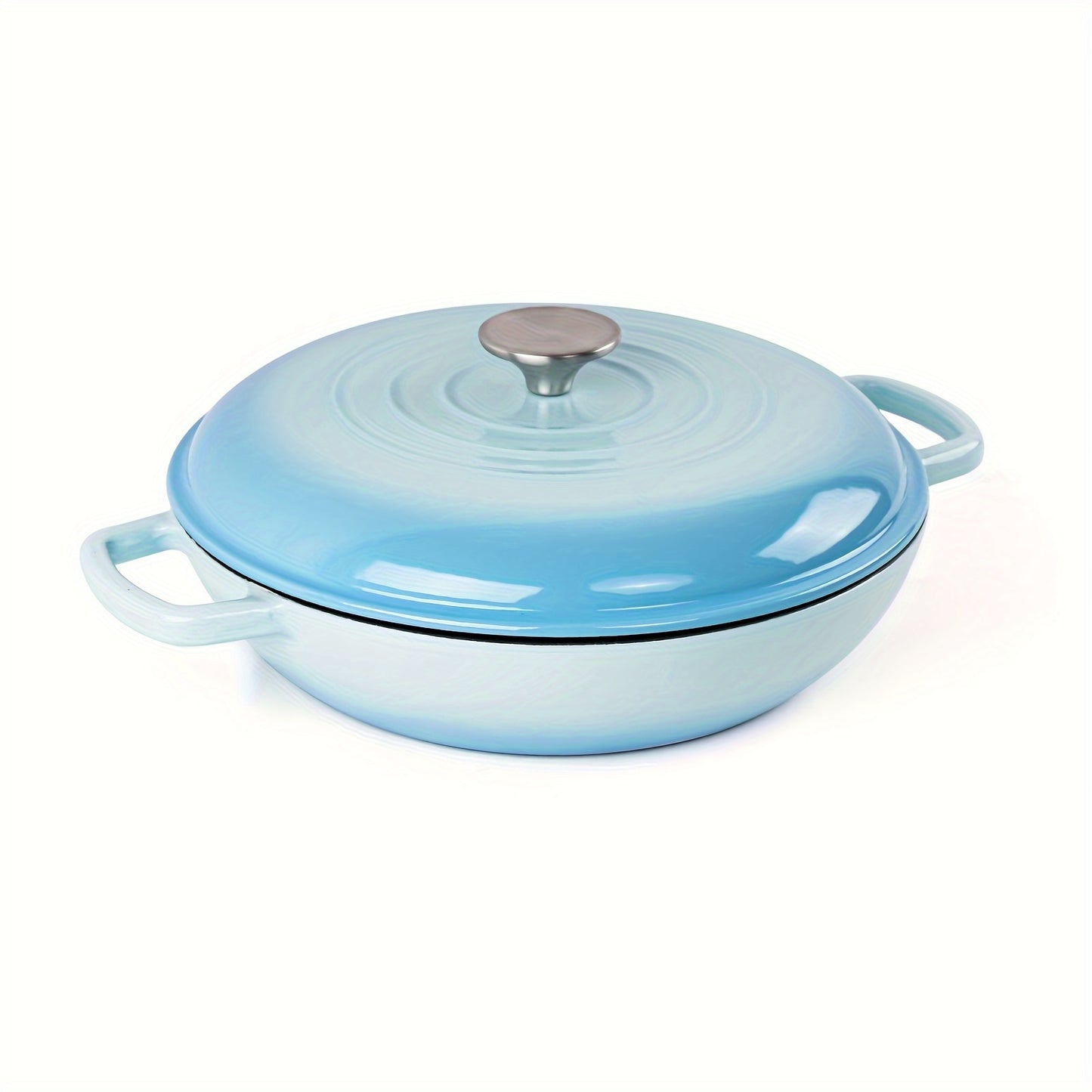 1pc 3qt Cast Iron Enameled Braiser Pan, 11 Inch, No Coating, Versatile For Gas, Oven & Grill, Smooth Surface, Multi-Use Pot For Various Stovetops