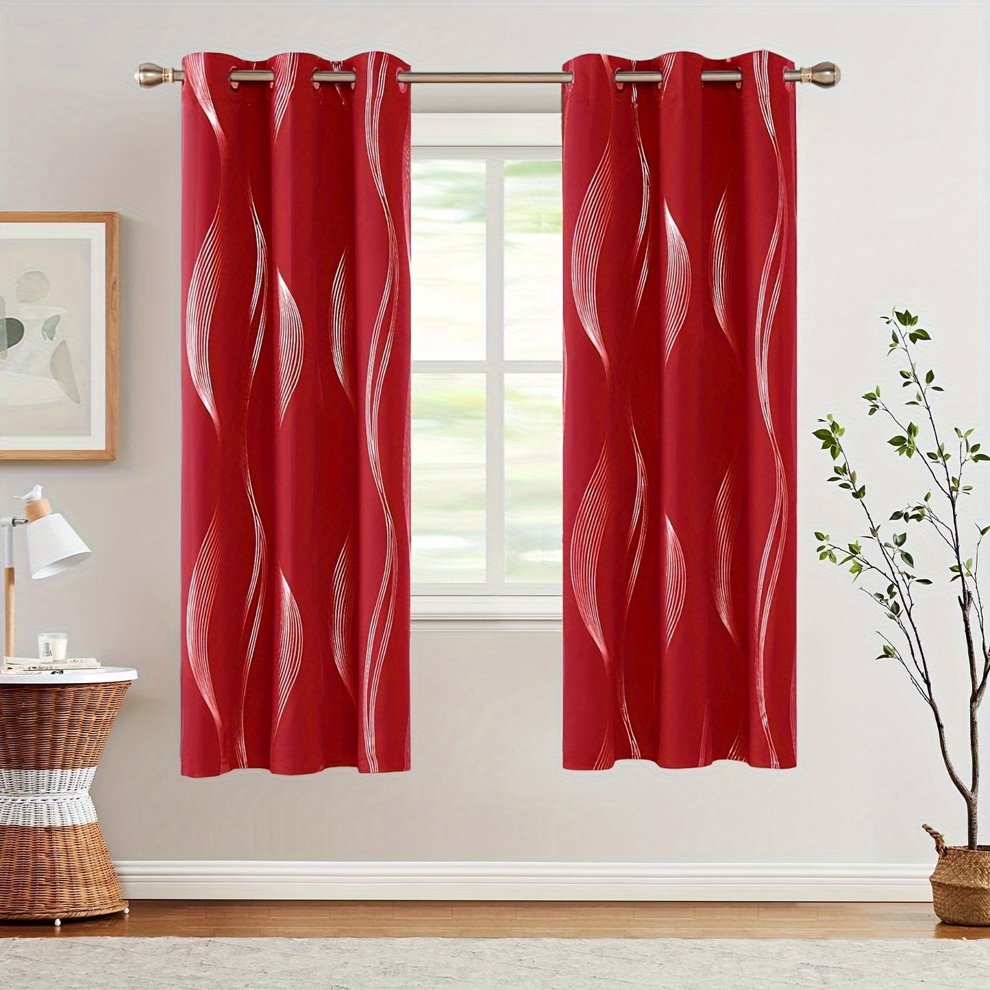 2PCS Luxurious Blackout Curtains with Grommet Top - Thermal Insulated, Noise Reducing, High Precision Bronzing Striped Wave Pattern for All-Season Room Darkening - Polyester Drapes for Bedroom and Living Room with Easy Installation