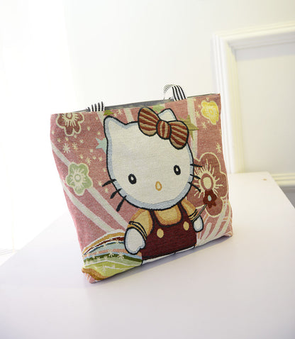 Factory Direct Sales  New Cartoon Mouse Knitted Portable Shoulder Bag Large Capacity Shopping Bag Canvas Bag for Women