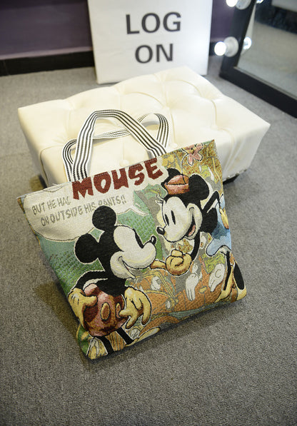 Factory Direct Sales  New Cartoon Mouse Knitted Portable Shoulder Bag Large Capacity Shopping Bag Canvas Bag for Women