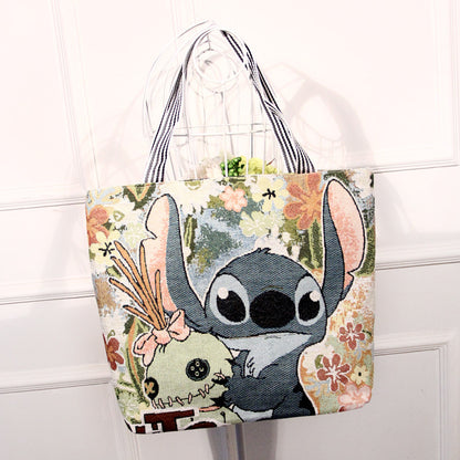 Factory Direct Sales  New Cartoon Mouse Knitted Portable Shoulder Bag Large Capacity Shopping Bag Canvas Bag for Women