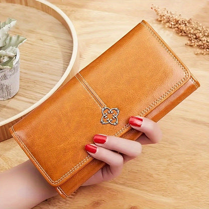 Women's Long Retro Zipper Bi-fold PU Clutch Wallet | Fashionable Cell Phone Holder With Multiple Card Slots | Foldable Multi Card Slots Coin Purse