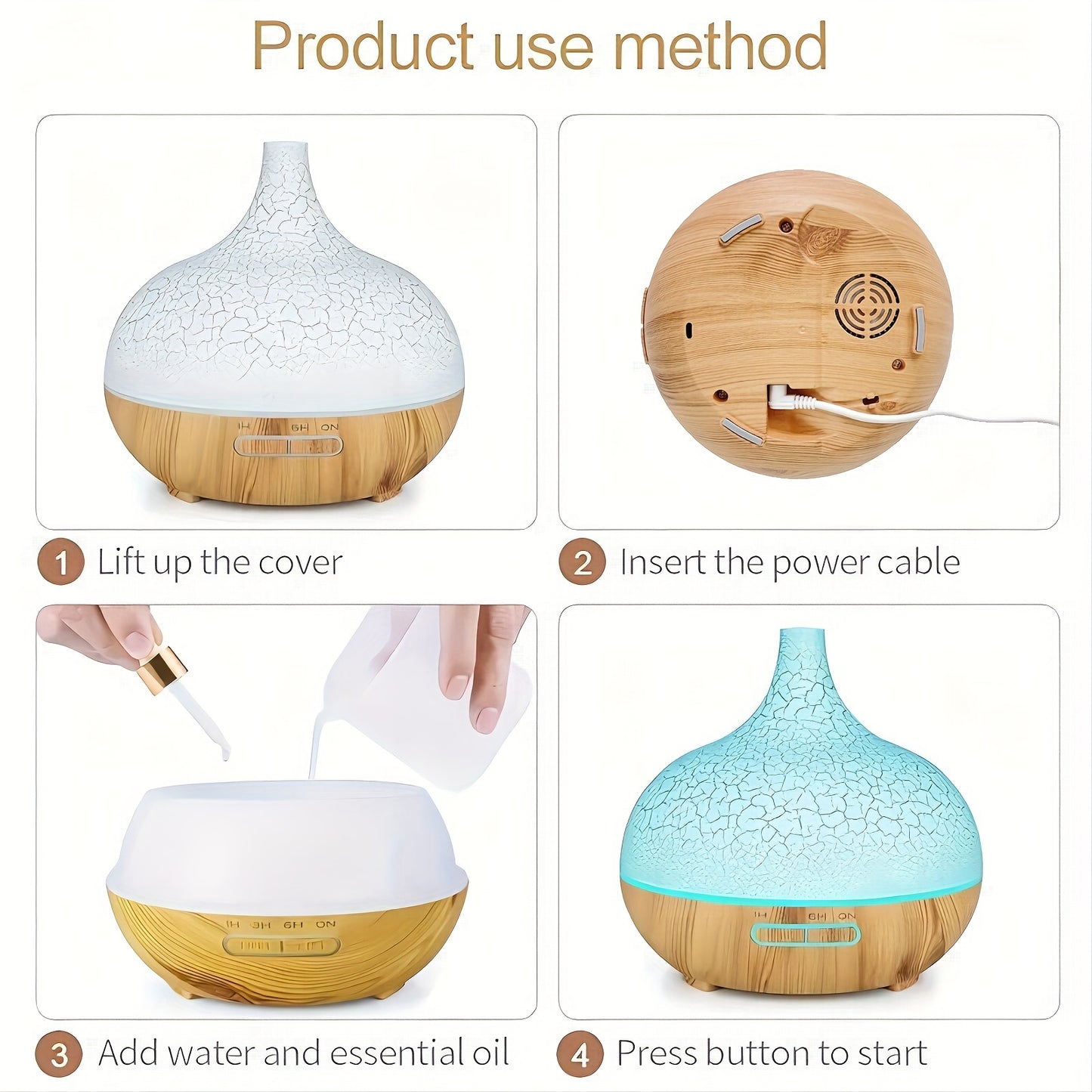 1pcs Air Humidifier Essential Oil Aromatherapy Diffuser With 7 Color LED Humidificador 18.6oz Crack Woodgrain USB Ultrasonic Aroma Diffuser For Home, Office