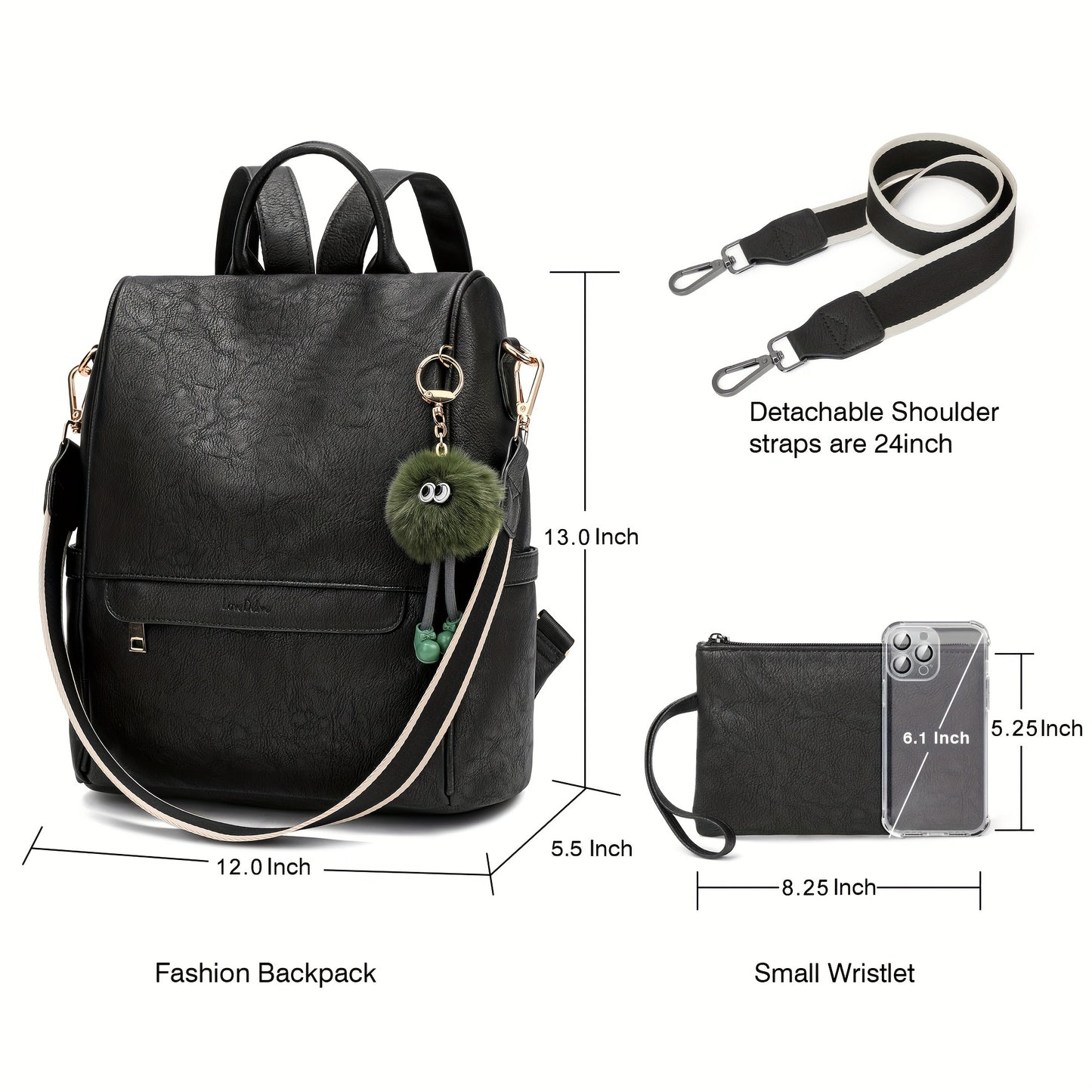 Opage Backpack Purse For Women Leather Fashion Designer Ladies Shoulder Bags Travel Backpacks With Wristlets