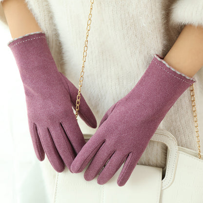 Luxurious Winter Full Finger Gloves - Soft Fleece Lining, Touch Screen Compatible, Windproof, Elastic, and Warm for Ladies - Perfect for Driving, Cycling, and Weekend Casual Outings