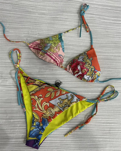 Women's Designer Sexy Contrast Color Bikini Two-piecs Fashion Swimwear Summer Fashion Split Style Bandage Sexy Beach Swimsuit Party